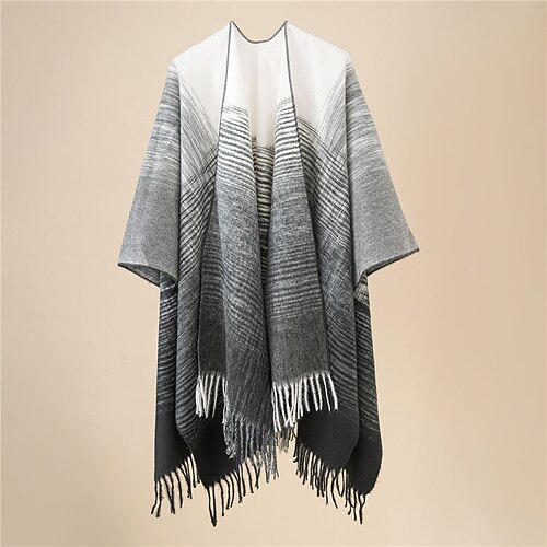 

New Arrival Fashion Comfortable Elegant Gradient Scarf Winter Elegant Vintage Thick Warm Tassel High Quality Office Knit Poncho