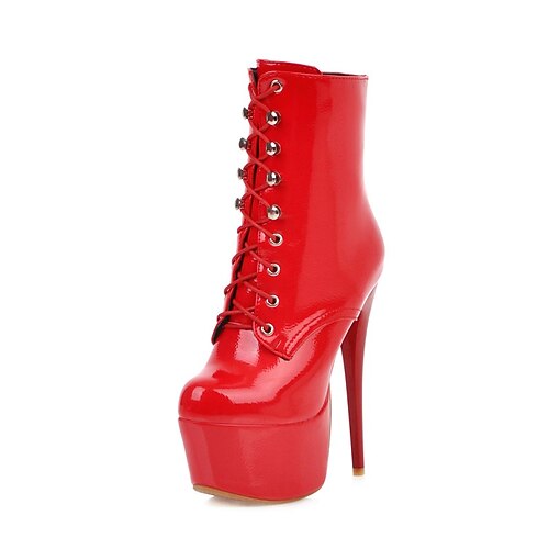 

Women's Dance Boots Pole Dancing Shoes Party Stilettos Ankle Boots Platform Solid Color Slim High Heel Round Toe Zipper Adults' White Black Red