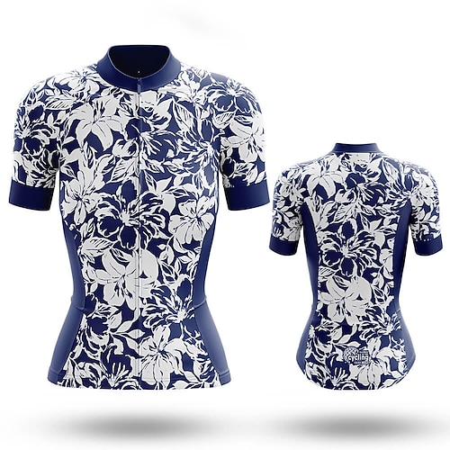 

21Grams Women's Cycling Jersey Short Sleeve Bike Top with 3 Rear Pockets Mountain Bike MTB Road Bike Cycling Breathable Quick Dry Moisture Wicking Reflective Strips Dark Blue Floral Botanical