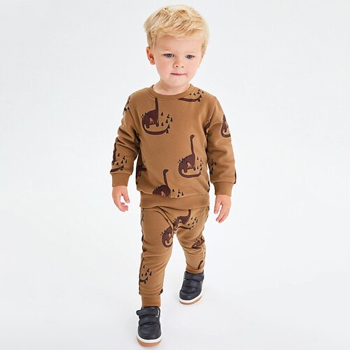 

Kids Boys Hoodie Pants Clothing Set 2 Pieces Long Sleeve Brown Dinosaur Print Cosplay Costumes Casual Daily 4-13 Years