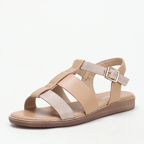 

Women's Sandals Gladiator Sandals Roman Sandals Flat Heel Round Toe Open Toe Elegant Casual Daily Beach Faux Leather Buckle Spring Summer Solid Colored Almond Dark Brown Black