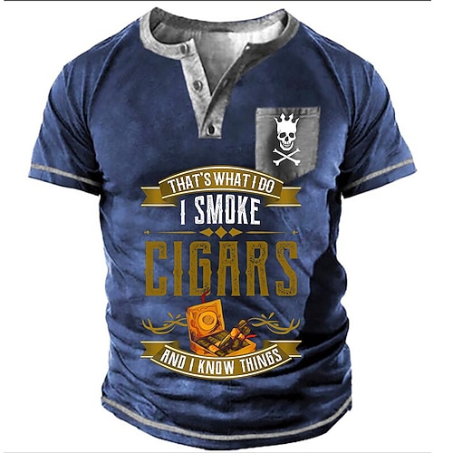 

Men's Henley Shirt Tee T shirt Tee 3D Print Graphic Patterned Letter Plus Size Henley Casual Daily Button-Down Print Short Sleeve Tops Designer Basic Classic Big and Tall Blue / Summer / Sports