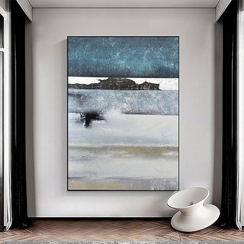 

Handmade Hand Painted Oil Painting Wall Blue Ocean Landscape Painting Home Decoration Decor Rolled Canvas No Frame Unstretched