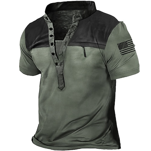 

Men's Tactical Zip Pocket Henley Collar T-Shirt Tee shirt Military Shirt Short Sleeve V Neck Tee Tshirt Top Outdoor Breathable Quick Dry Lightweight Soft Summer Patchwork Khaki Gray Green