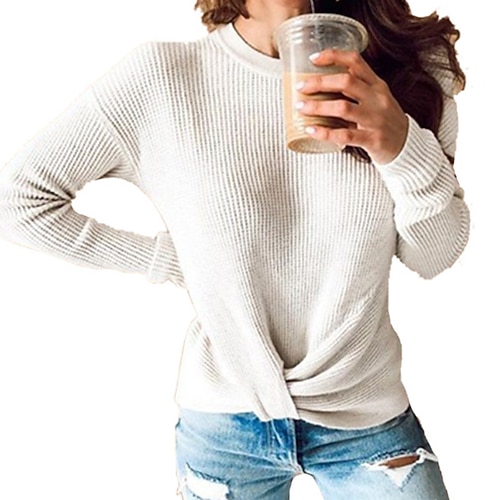 

Women's Pullover Sweater Jumper Ribbed Waffle Knit Knitted Pure Color Crew Neck Stylish Casual Daily Holiday Fall Winter White S M L / Long Sleeve / Regular Fit / Going out