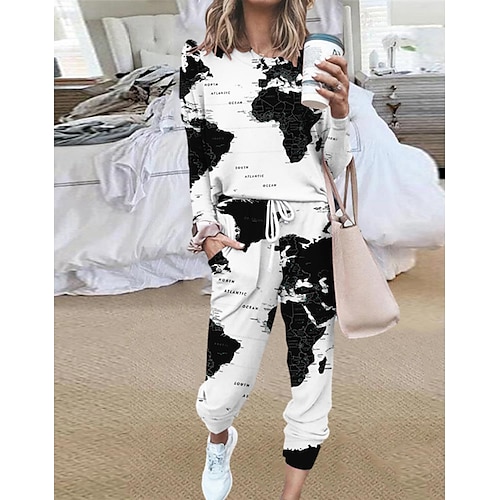 

Per donna loungewear Completi Notturno 2 pezzi Alfabetico Stampe astratte Di tendenza Comoda Interni Strada Poliestere Girocollo Manica lunga Pantalone Inverno Autunno Blu Arcobaleno