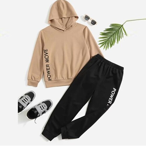 

Kids Boys Hoodie Pants HoodieSet Clothing Set 2 Pieces Long Sleeve Khaki Letter Print Street Sports Vacation Fashion Comfort Cool Daily 3-12 Years