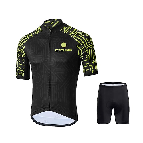 

21Grams Men's Cycling Jersey with Shorts Short Sleeve Mountain Bike MTB Road Bike Cycling White Blue Yellow Geometic Bike Clothing Suit 3D Pad Breathable Quick Dry Moisture Wicking Back Pocket