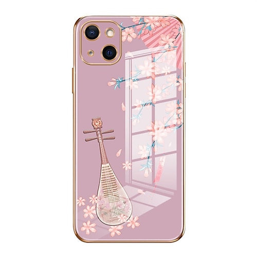 

Phone Case For Apple Classic Series iPhone 13 Pro Max 12 Mini 11 X XR XS Max 8 7 Bumper Frame Plating Full Body Protective Flower Tempered Glass Metal PU Leather