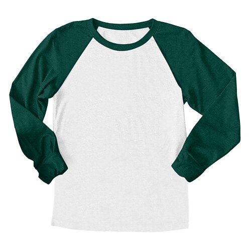 

Women's T shirt Tee Plain Casual Daily T shirt Tee Long Sleeve Patchwork Round Neck Basic Essential Loose Green Blue Wine S