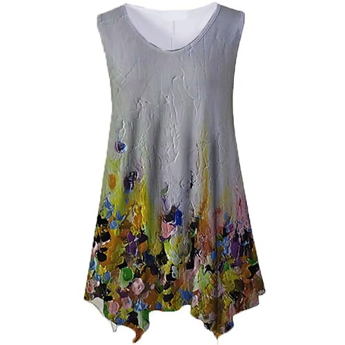 

Women's Plus Size Curve Tops Tank Top Floral Print Sleeveless Crewneck Streetwear Daily Holiday Cotton Spandex Jersey Spring Summer Blue Yellow
