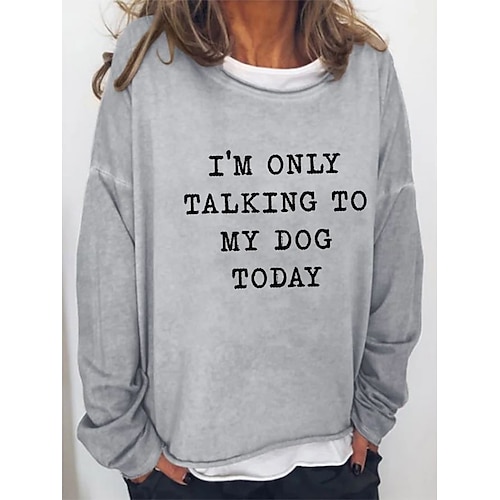 

Women's Pullover Basic Casual Print Black Khaki Light Grey Letter Loose Fit Casual Crew Neck Long Sleeve S M L XL XXL 3XL