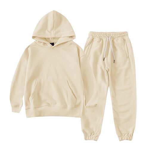 

Kids Boys Hoodie Pants Clothing Set 2 Pieces Long Sleeve Green Blue Khaki Solid Color School Casual Daily 2-12 Years