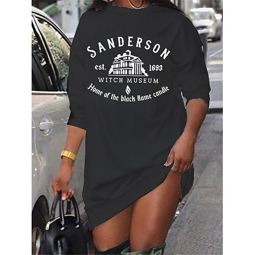 

Women's Shift Dress Short Mini Dress Black Long Sleeve Letter Print Fall Spring Crew Neck Casual Fashion 2022 S M L XL XXL 3XL