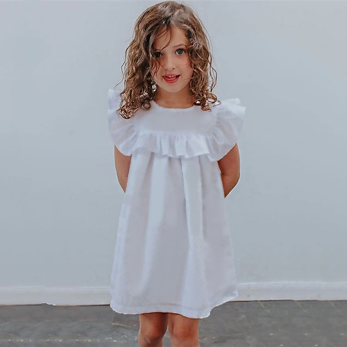 

Niños Chica Vestido Color sólido Sin Mangas Diario Festivos Vacaciones Volante Estilo lindo Casual Dulce Poliéster Sobre la rodilla Vestido de cambio Primavera Otoño 3-10 años Blanco