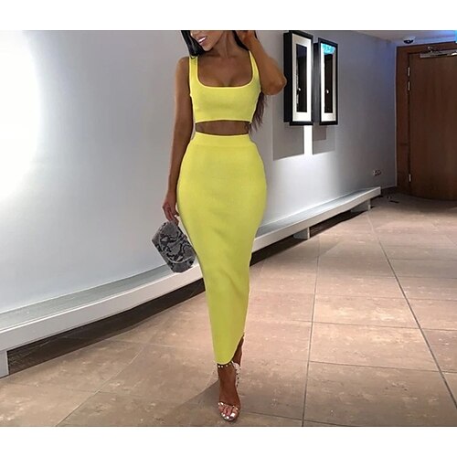 

Women's Streetwear Solid Color Casual Weekend Two Piece Set Crop Top Tank Top Skirt Sets Skirt Tops