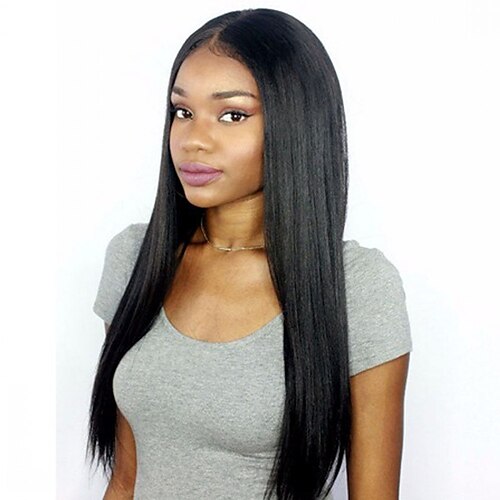 

Human Hair 13x4 Lace Front Wig Free Part Peruvian Hair Yaki Straight Black Wig 130% Density with Baby Hair Glueless Pre-Plucked For wigs for black women Long Medium Length Human Hair Lace Wig