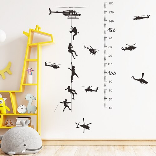 

The Helicopter Rescuer Measures Your Height Wall Stickers Living Room / Kids Room & kindergarten Removable / Pre-pasted PVC Home Decoration Wall Decal 2pcs