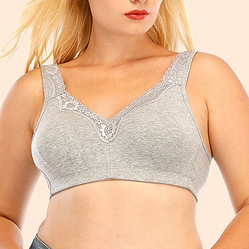 

Women's Padded Bras Double Strap Full Coverage V Neck Breathable Push Up Lace Pure Color Hook & Eye Date Casual Daily Cotton 1PC Black Gray / Plus Size / Bras & Bralettes / 1 PC / Plus Size