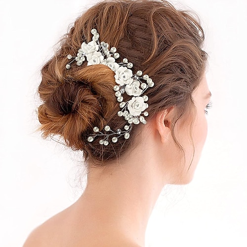 

1pc Women's Girls' Hair Combs Hairpin Comb Flower Crystal Brides Wedding Hair Comb Elegant Silver Hair Accessories with white Ceramic Flower Pearl Bridal Side Combs Headpiece for Women