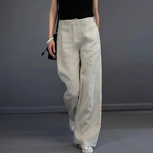 

Women's Culottes Wide Leg Chinos Pants Trousers Linen / Cotton Blend Wine Apricot Black Mid Waist Fashion Daily Work Side Pockets Baggy Micro-elastic Full Length Comfort Plain M L XL XXL / Loose Fit