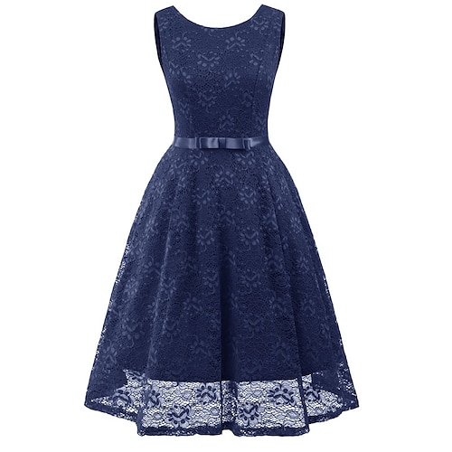 

Women's A Line Dress Knee Length Dress Wine Dark Blue Sleeveless Pure Color Backless Lace Spring Summer Crew Neck Elegant Fashion Mature 2022 S M L XL XXL / Party Dress