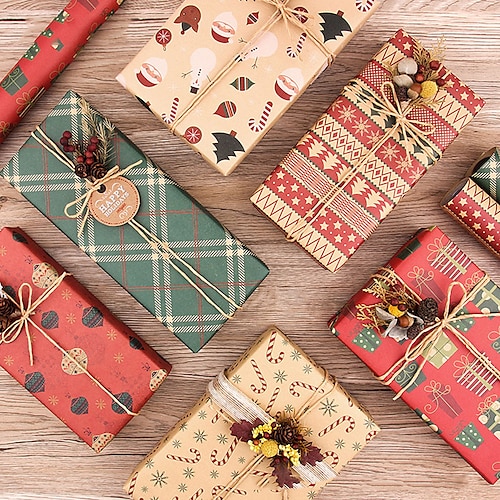 

6 PCS Christmas Tree Santa Claus Snowman Wrapping Paper for Gift Decoration Party 2028 inch Kraft Paper