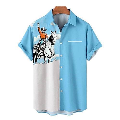 

Men's Shirt Summer Hawaiian Shirt Graphic Shirt Graphic Turndown Blue 3D Print Outdoor Street Short Sleeve Button-Down Print Clothing Apparel Fashion Designer Casual Hawaiian / Spring