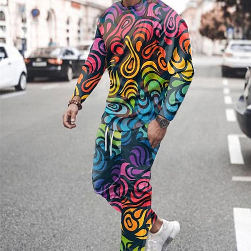 

Men's Tracksuit Hoodies Set Graphic Patterned Geometric 2 Piece Print Sports Outdoor Casual Sports 3D Print Sportswear Basic Essential Hoodies Sweatshirts White Blue Yellow