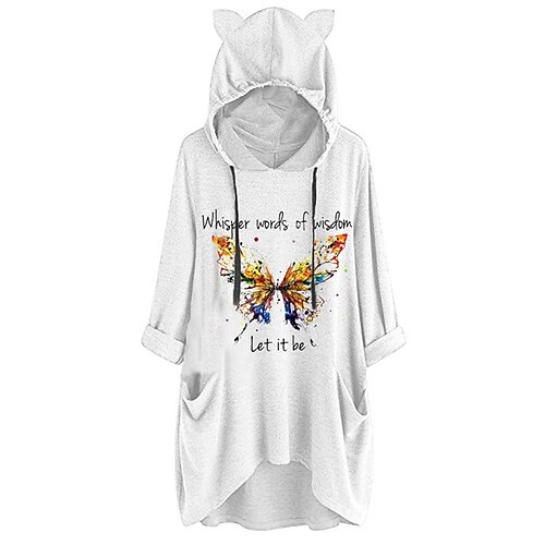 

Women's Shift Dress Short Mini Dress Green White Gray Long Sleeve Butterfly Letter Animal Pocket Print Fall Spring Hooded Casual 2022 S M L XL XXL 3XL