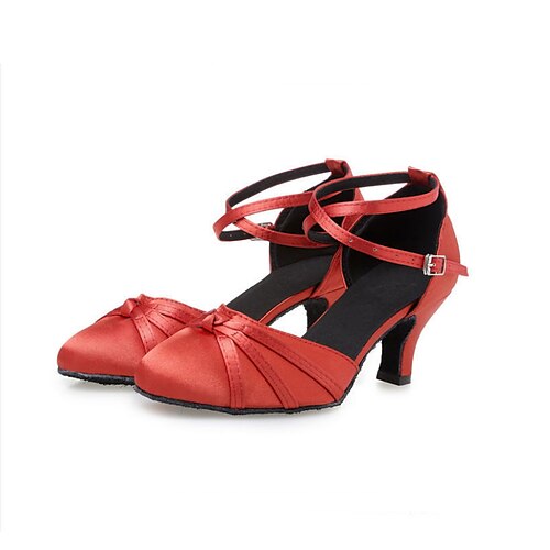 

Femme Salon Chaussures Modernes Utilisation Intérieur Danse de Salon Talon Fantaisie Talon Cubain Bout pointu Sangle croisée Adulte Rouge Foncé Noir / Satin