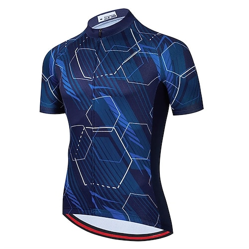 

21Grams Men's Cycling Jersey Short Sleeve Bike Top with 3 Rear Pockets Mountain Bike MTB Road Bike Cycling Breathable Quick Dry Moisture Wicking Reflective Strips Dark Blue Polyester Spandex Sports