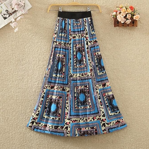 

Women's Skirt Swing Midi Chiffon Blue Pink Skirts Pleated Print Fashion Casual Daily Weekend One-Size / Loose Fit