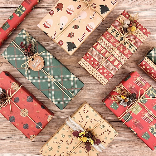 

6 PCS Christmas Tree Reindeer Santa Claus Wrapping Paper for Gift Decoration Party 2028 inch Kraft Paper