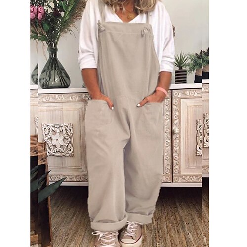 

Women's Plus Size Jumpsuit Solid Colored Sleeveless Basic Summer Black khaki Dark Blue L XL XXL XXXL 4XL / Square Neck