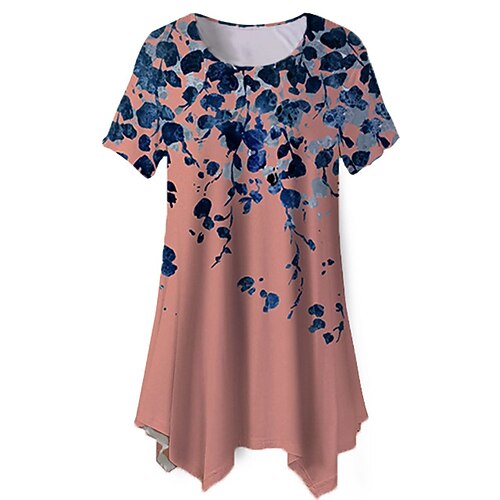 

Women's Plus Size Tops Blouse Shirt Floral Print Short Sleeve Crewneck Streetwear Daily Going out Polyester Spring Summer White Pink