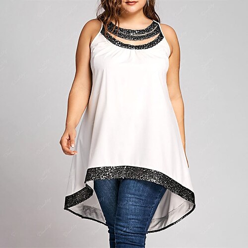 

Women's Plus Size Tops Tank Top Color Block Sequins Sleeveless Crewneck Streetwear Daily Going out Polyester Spring Summer White Black