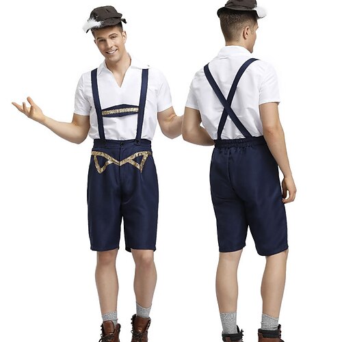 

Oktoberfest Beer International Beer Festival Lederhosen Men's Blouse Shorts Bavarian Costume Black and White