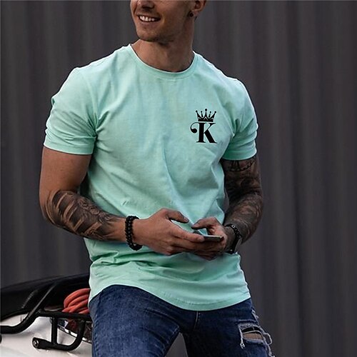 

Men's Unisex T shirt Tee Letter Graphic Prints Poker Crew Neck Blue Outdoor Street Short Sleeve Print Clothing Apparel Sports Designer Casual Big and Tall / Summer / Summer