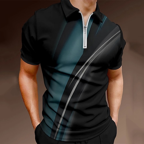 

Men's Collar Polo Shirt Golf Shirt Streamer Turndown Black 3D Print Street Daily Short Sleeve Zipper 3D Clothing Apparel Fashion Casual Breathable Comfortable / Beach