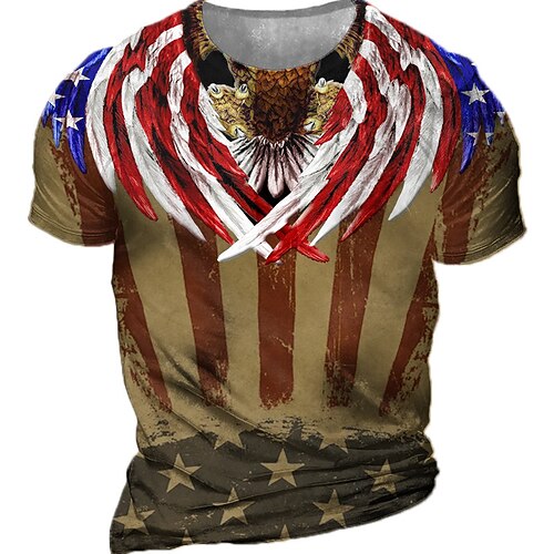 

Men's Unisex T shirt Tee 3D Print Graphic Patterned Eagle National Flag Crew Neck Street Daily Print Short Sleeve Tops Designer Casual Vintage Big and Tall Blue Yellow Light gray / Summer