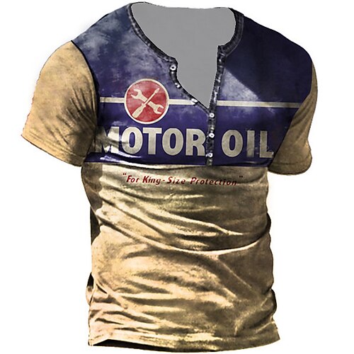 

Men's Henley Shirt Tee T shirt Tee 3D Print Graphic Patterned Letter Plus Size Henley Daily Sports Button-Down Print Short Sleeve Tops Designer Basic Casual Big and Tall Khaki / Summer