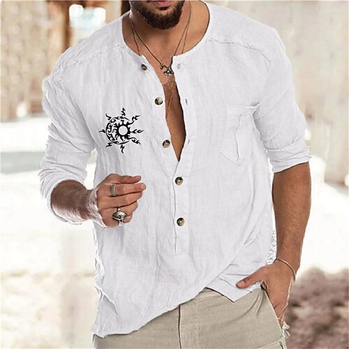 

Men's Shirt Hot Stamping Graphic Patterned Collar Street Casual Button-Down Print Long Sleeve Tops Designer Casual Fashion Big and Tall Green White Khaki / Fall / Spring