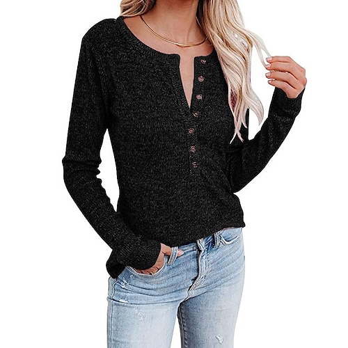 

european and american cross-border foreign trade women's clothing 2021 autumn and winter amazon v-neck solid color buttoned casual long-sleeved t-shirt bottoming shirt women