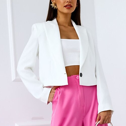 

Women's Blazer Street Daily Wear to work Fall Winter Regular Coat Regular Fit Windproof Warm Streetwear Elegant Jacket Long Sleeve Solid Color Stylish White Black Fuchsia