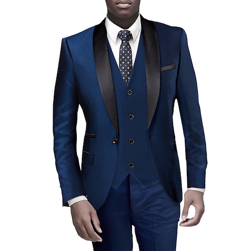 

Burgundy Blue Men's Homecoming Tuxedos 3 Piece Shawl Collar Solid Colored Standard Fit Single Breasted One-button 2022