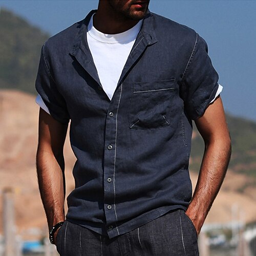 

Men's Shirt Solid Color Turndown Street Daily Button-Down Short Sleeve Tops Casual Fashion Comfortable Royal Blue