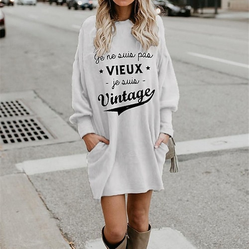 

Women's Hoodie Dress Winter Dress Short Mini Dress White Black Long Sleeve Fall Letter Pocket Print Fall Winter Hooded Casual 2022 S M L XL XXL 3XL