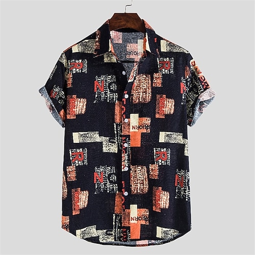 

Men's Shirt Graphic Turndown Black / Red 3D Print Street Daily Short Sleeve 3D Button-Down Clothing Apparel Fashion Casual Comfortable / Beach