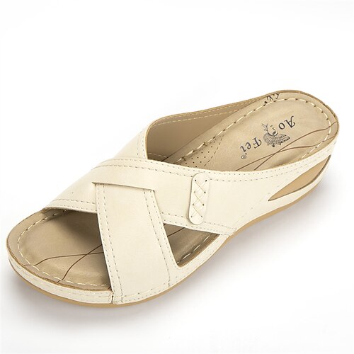 

Women's Sandals Comfort Shoes Wedge Heel Round Toe Open Toe Elegant Casual Daily Beach Faux Leather Loafer Spring Summer Solid Colored Almond Light Brown Black